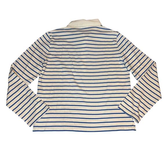 J.Crew XS Ivory Blue Stripe Collared Long Sleeve Polo Cotton Knit Top - Picture 3 of 6